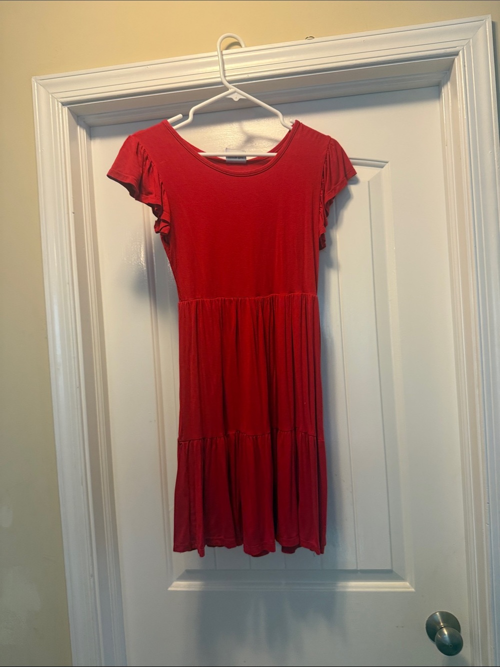 Olivia Rae Red Tiered Flutter Sleeve Dress